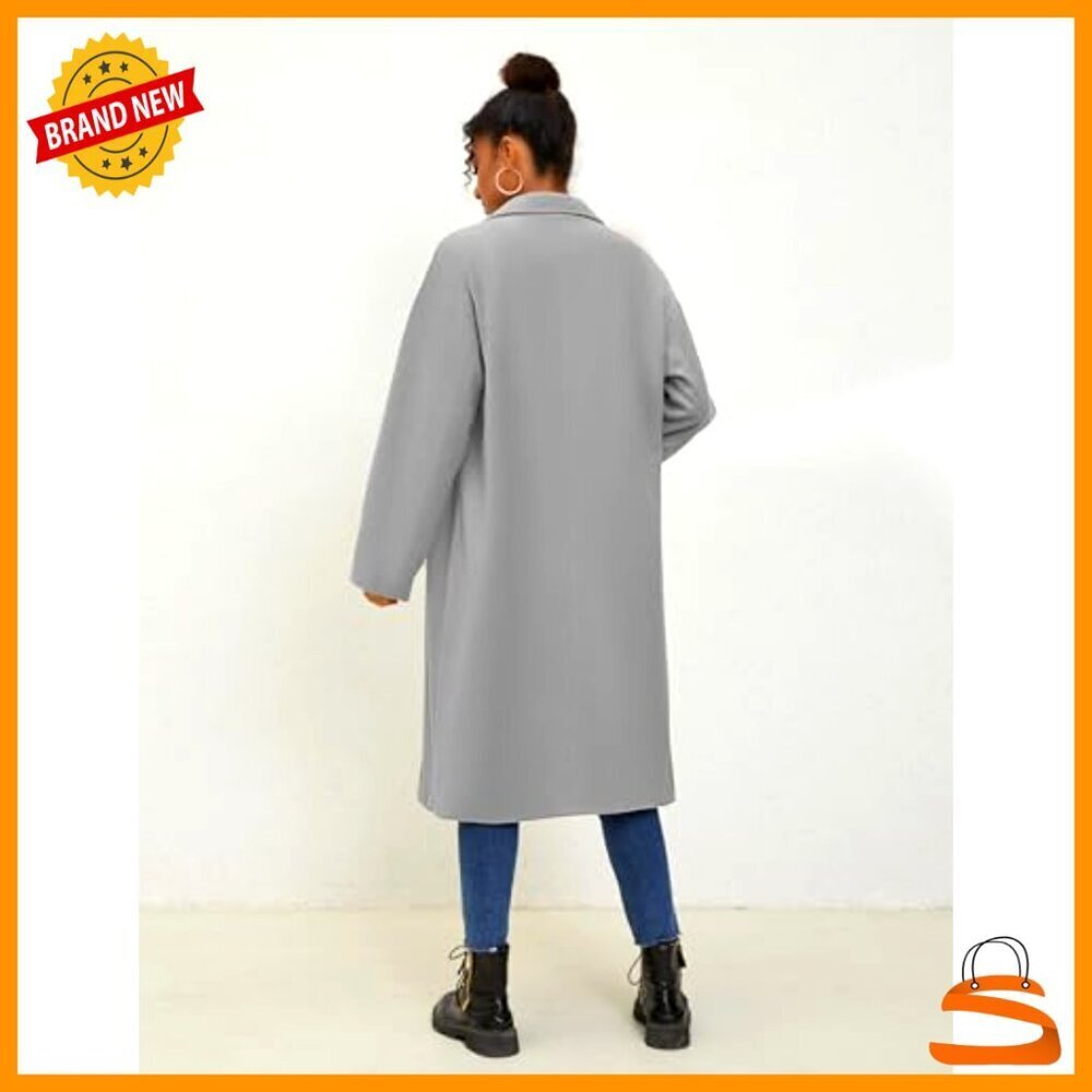 Oversized Wool Blend Trench Coat Double Breasted Long Winter Elegant Chic - Picture 5 of 7